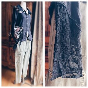 NWT Free People Rosebud Cuff Lace Top - Black - Size XL